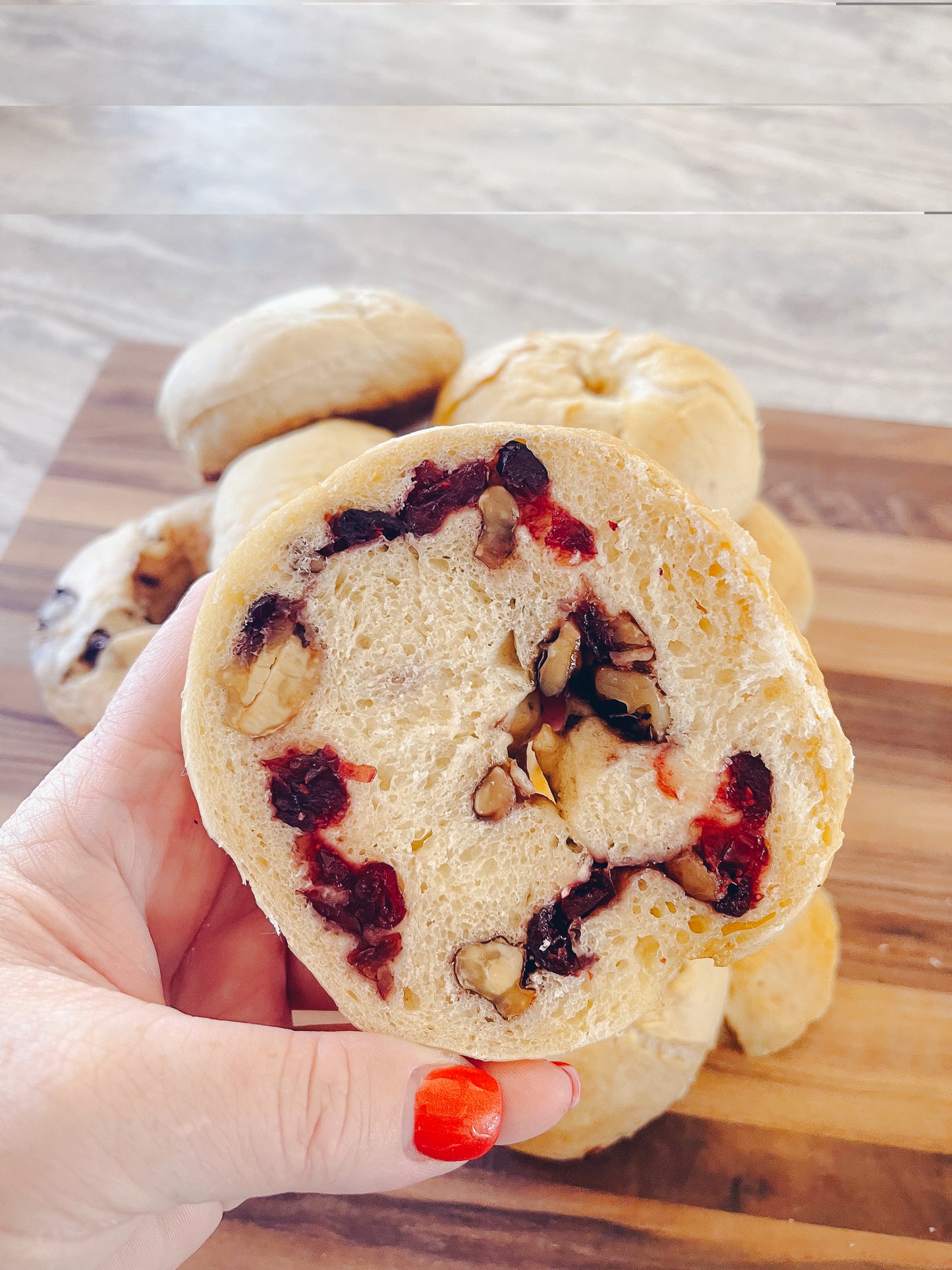 Sourdough Cranberry Walnut Bagels